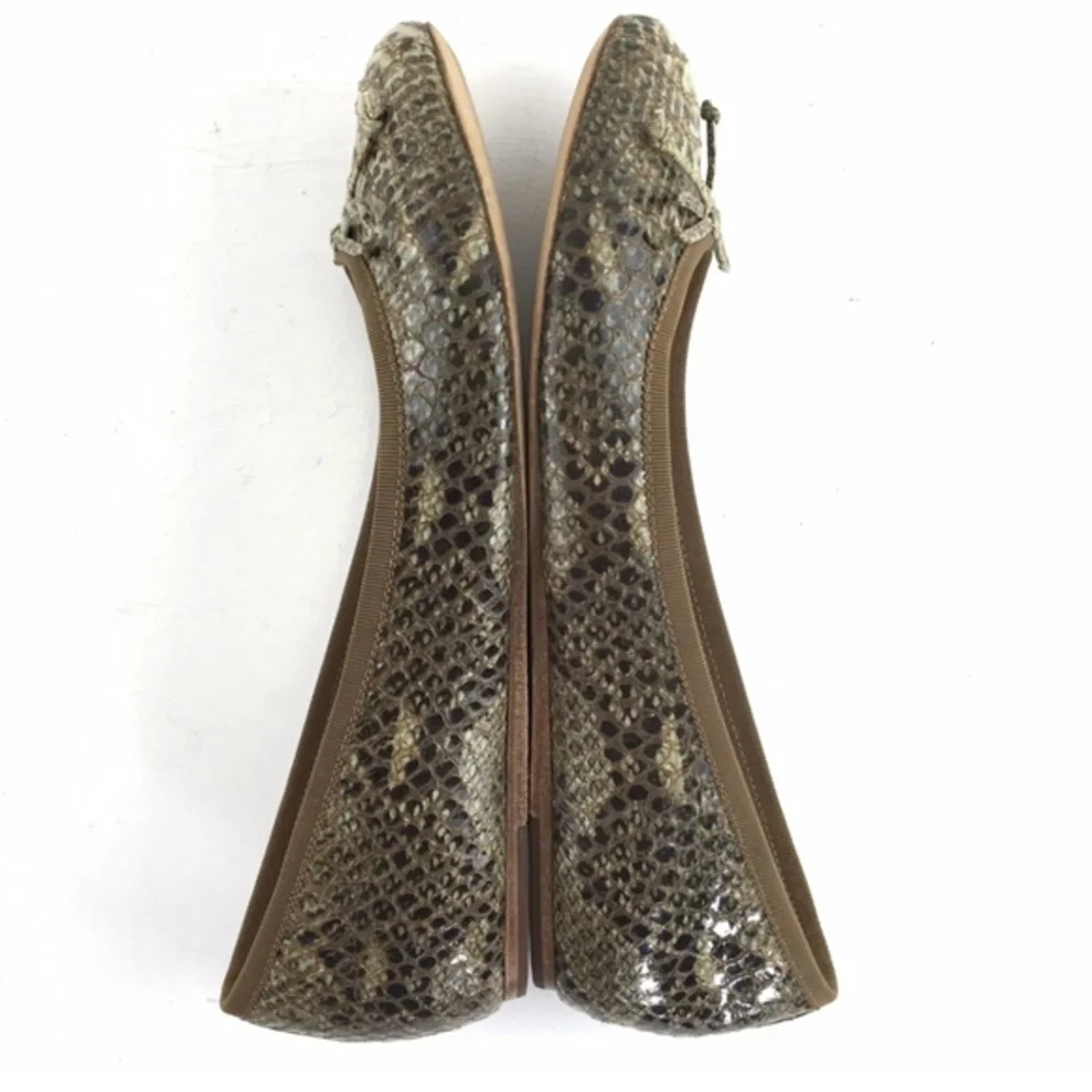 10022-Shoe Saks Fifth‎ Avenue Green/Brown Leather Snake Skin Bow Flats Sz 7